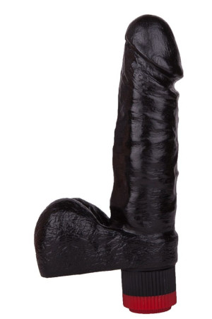 Чёрный виброфаллос с пышной мошонкой - 16 см.