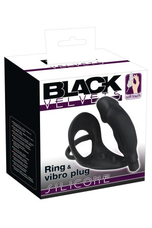 Черное кольцо с анальной вибропробкой Black Velvets