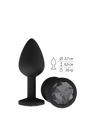 Чёрная анальная втулка с чёрным кристаллом - 7,3 см.