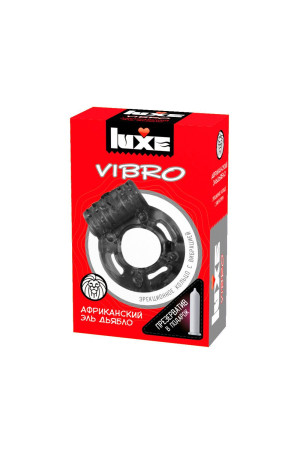 Чёрное эрекционное виброкольцо Luxe VIBRO  Африканский Эль Дьябло  + презерватив