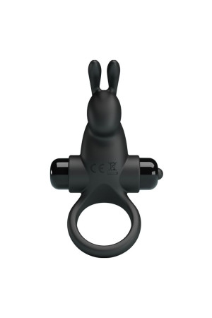 Черное эрекционное кольцо с выступом-зайчиком для стимуляции клитора
