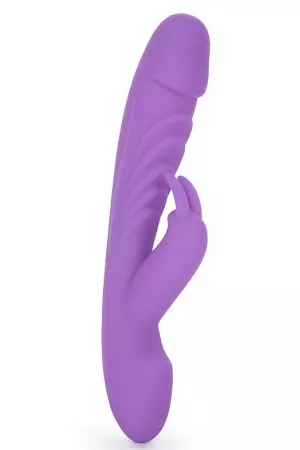 Фиолетовый вибромассажер-кролик с 10 режимами вибрации - 24 см.