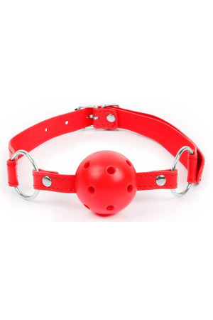 Красный кляп-шарик на регулируемом ремешке с кольцами