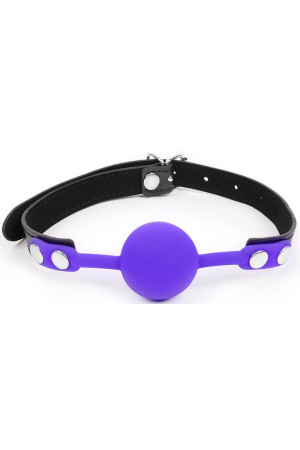 Фиолетовый кляп-шарик с черным ремешком