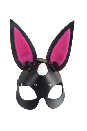 Черная маска  Зайка  с розовыми меховыми вставками