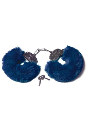 Шикарные темно-синие меховые наручники с ключиками