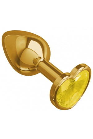 Золотистая анальная втулка с желтым кристаллом-сердечком - 7 см.